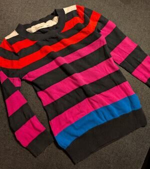 Multicolor Pink Red Blue Black Striped Sweater Size Small